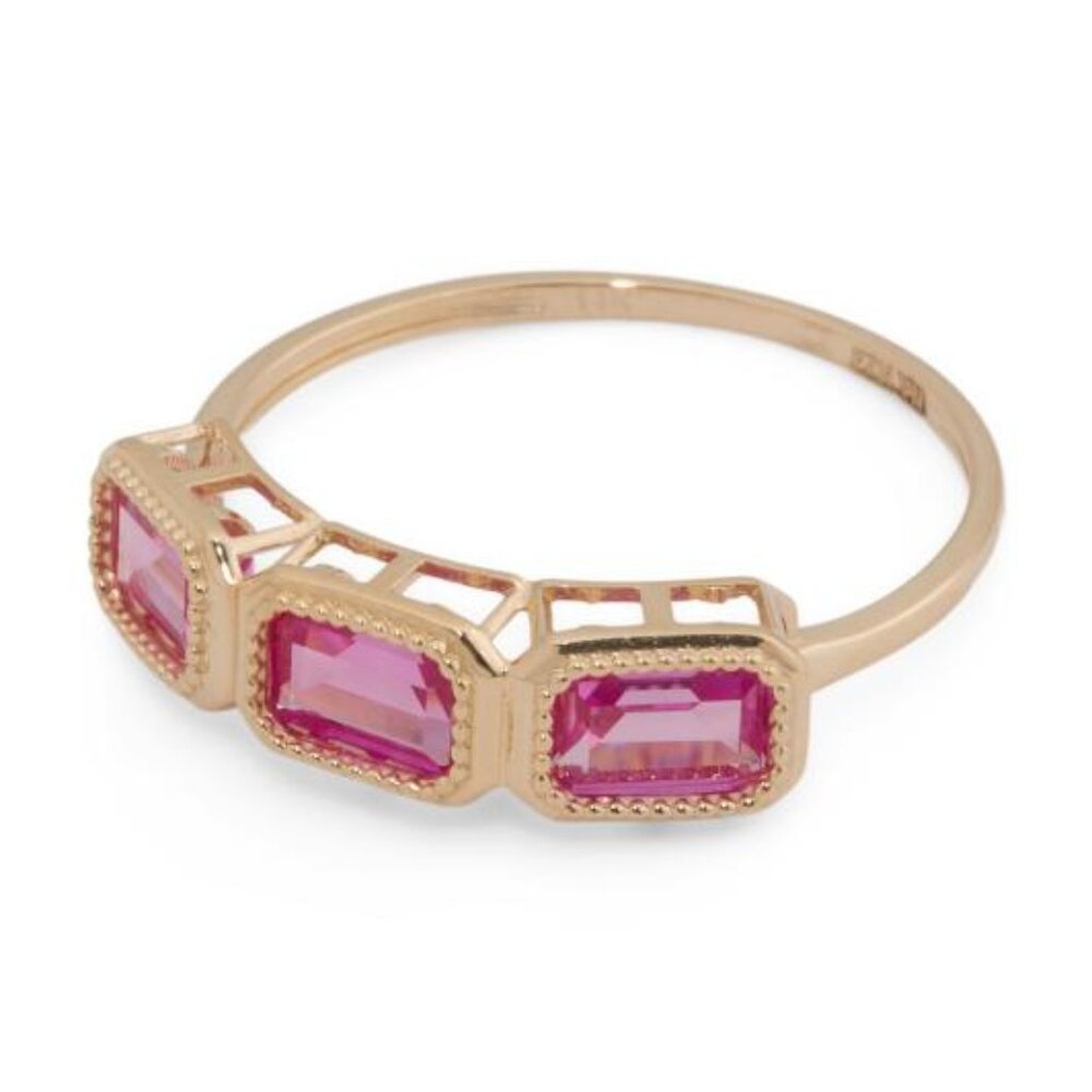 GEMOLIO 14kt Lab Created Pink Sapphire Multi-stone Ring